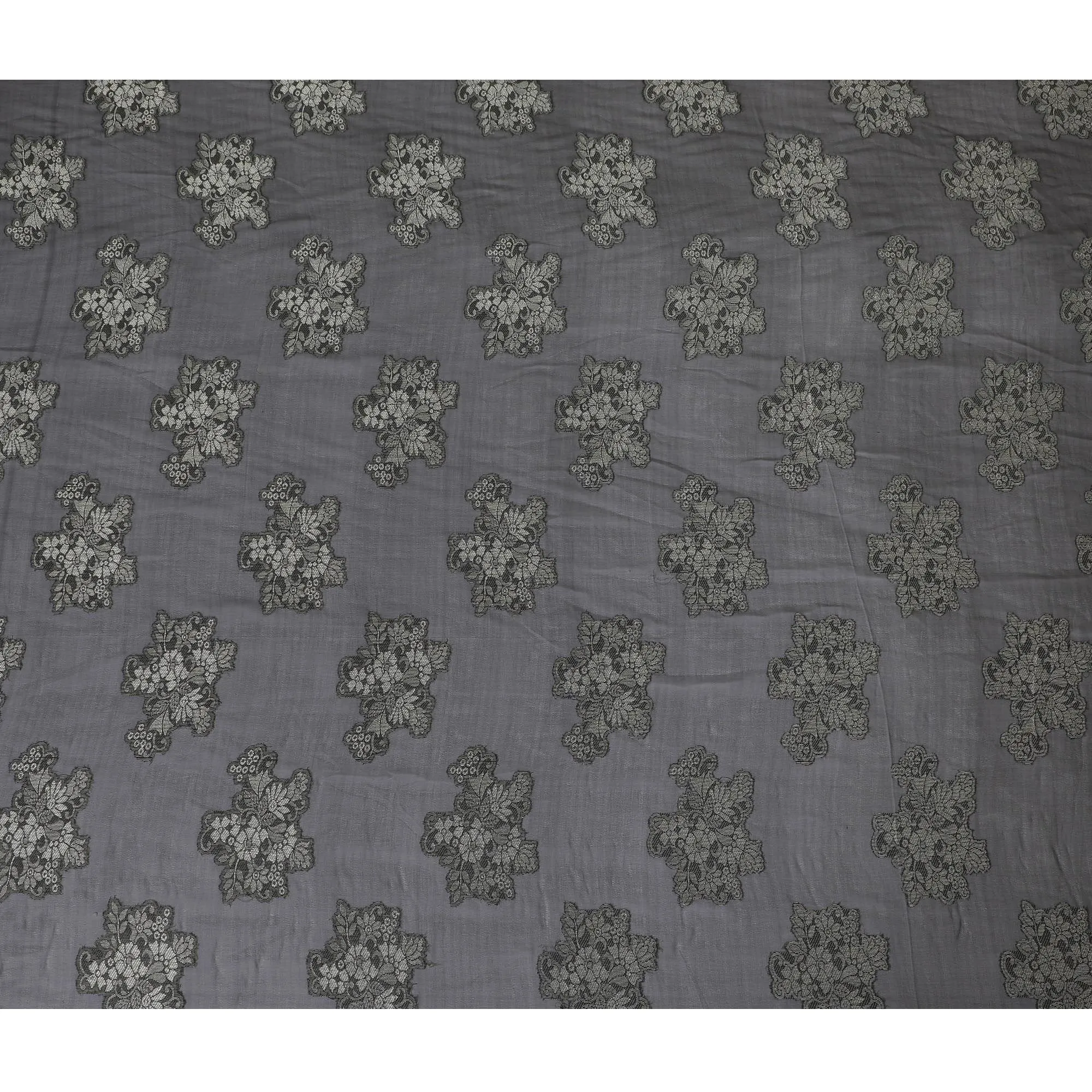 Black synthetic chiffon fabric with grey viscose and same tone metallic lurex in floral design-D11892