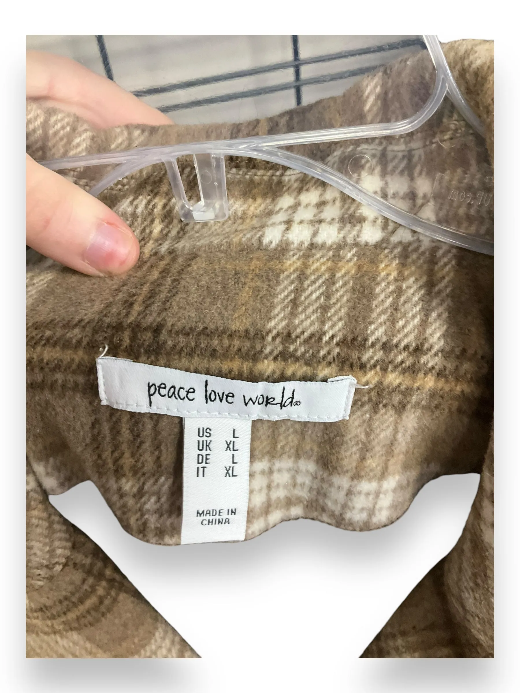 Coat Peacoat By Peace Love World In Plaid Pattern, Size: L