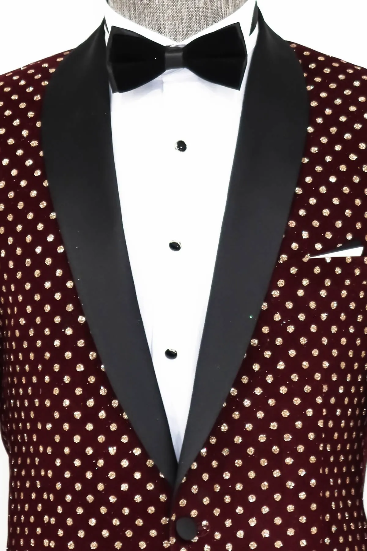 Dot Patterned Slim Fit Burgundy Men Dinner Jacket - Wessi