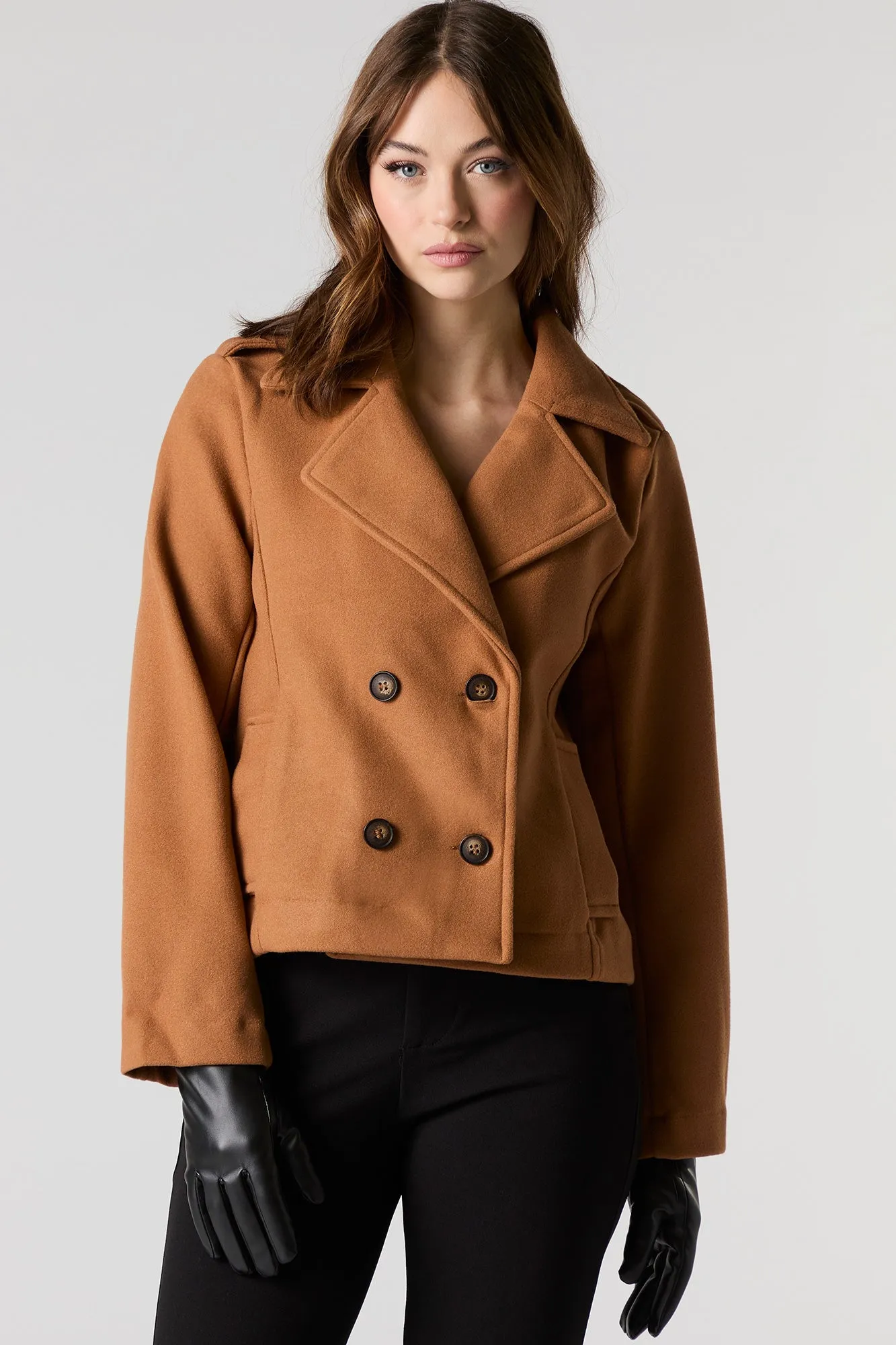 Double Breasted Cropped Peacoat