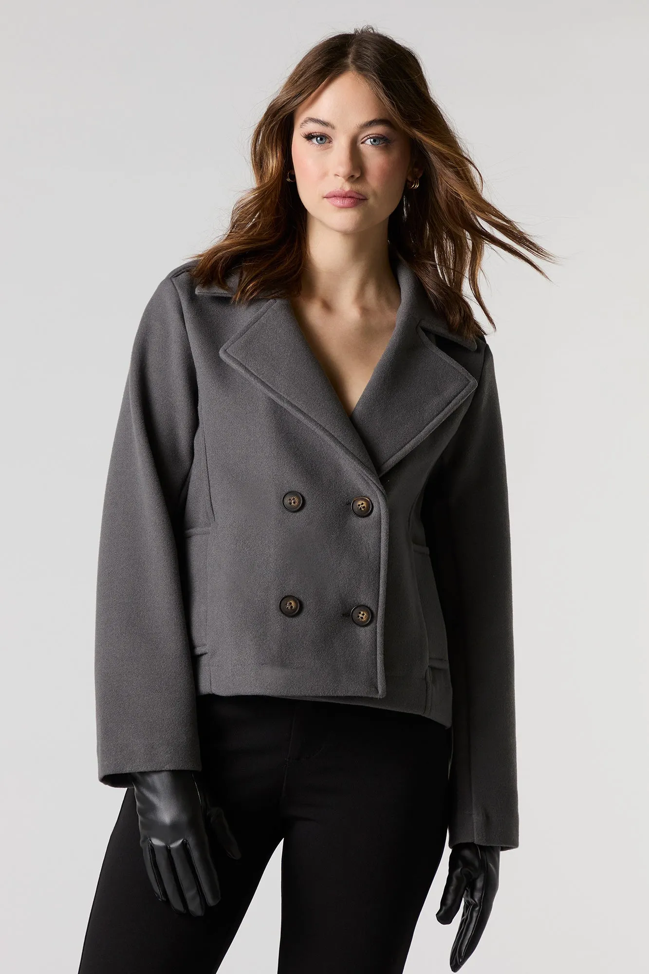 Double Breasted Cropped Peacoat