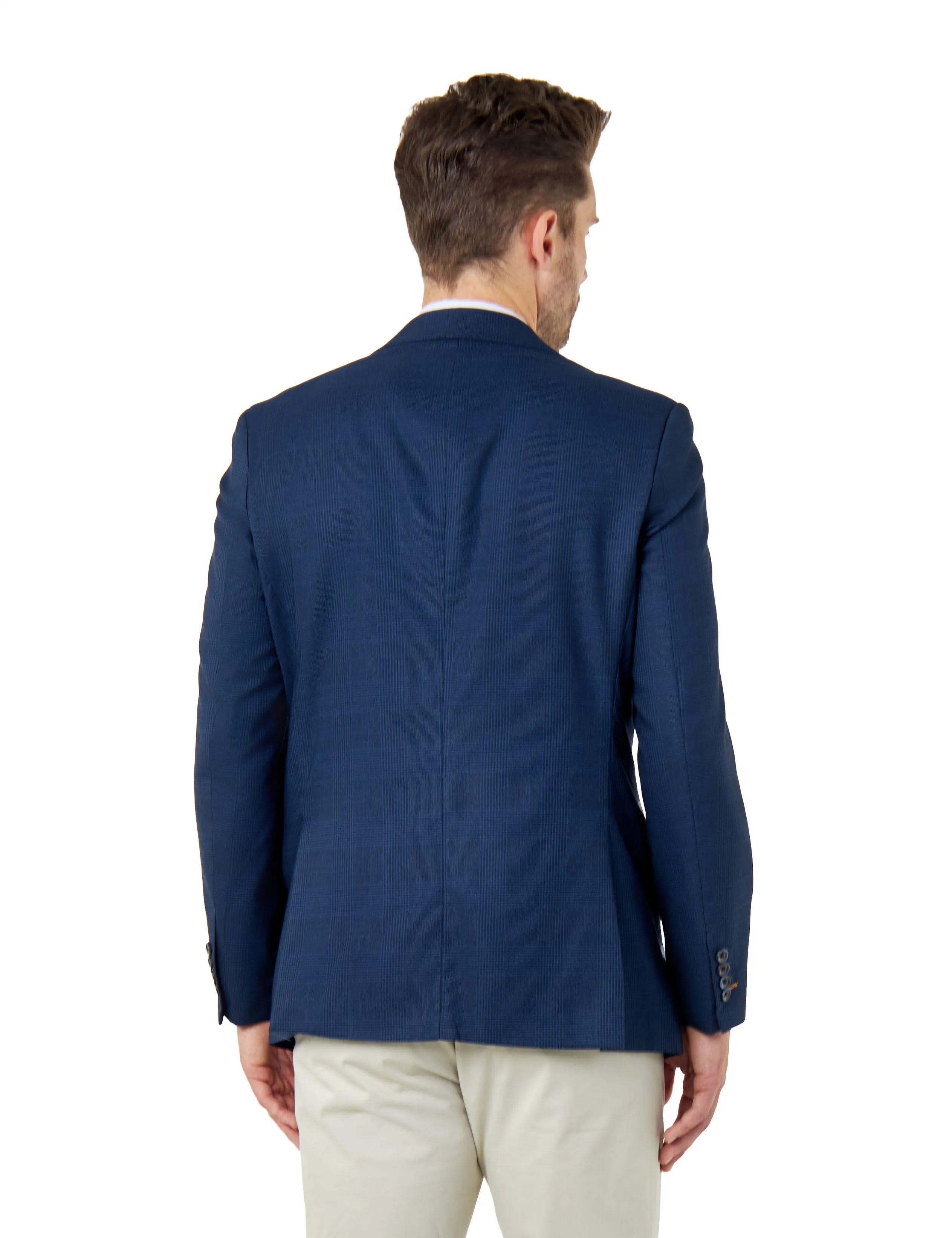 EKON – Navy Blue Prince of Wales Check Tailored Suit Jacket