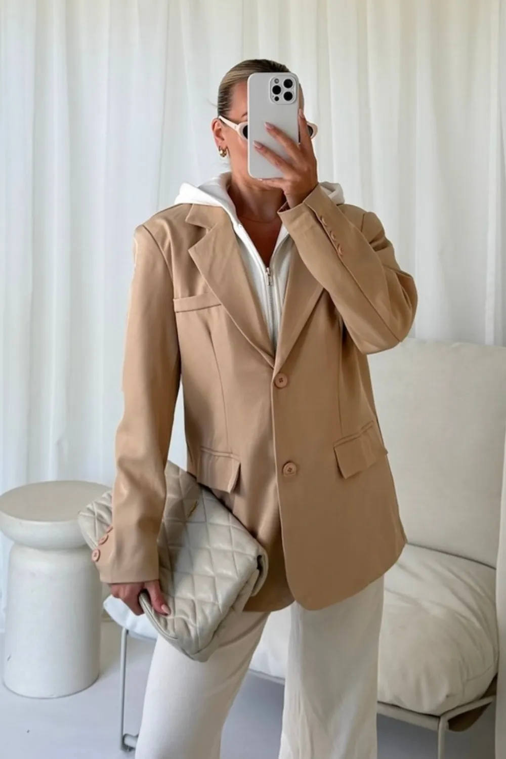 Emilie beige 2-in-1 hooded blazer