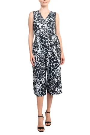 Emma & Michele V-Neck Sleeveless Tie Side Multi Print Pockets ITY Jumpsuit