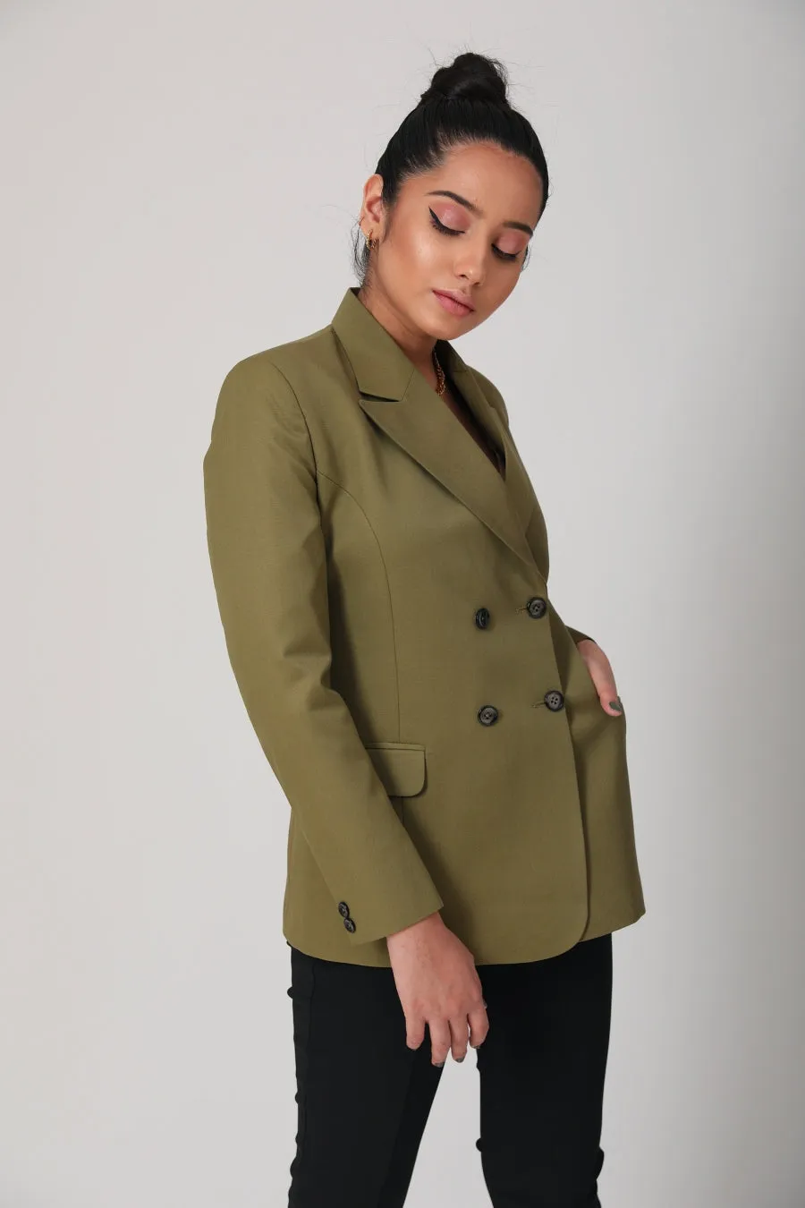 Fitted Olive Green Office Blazers For Women