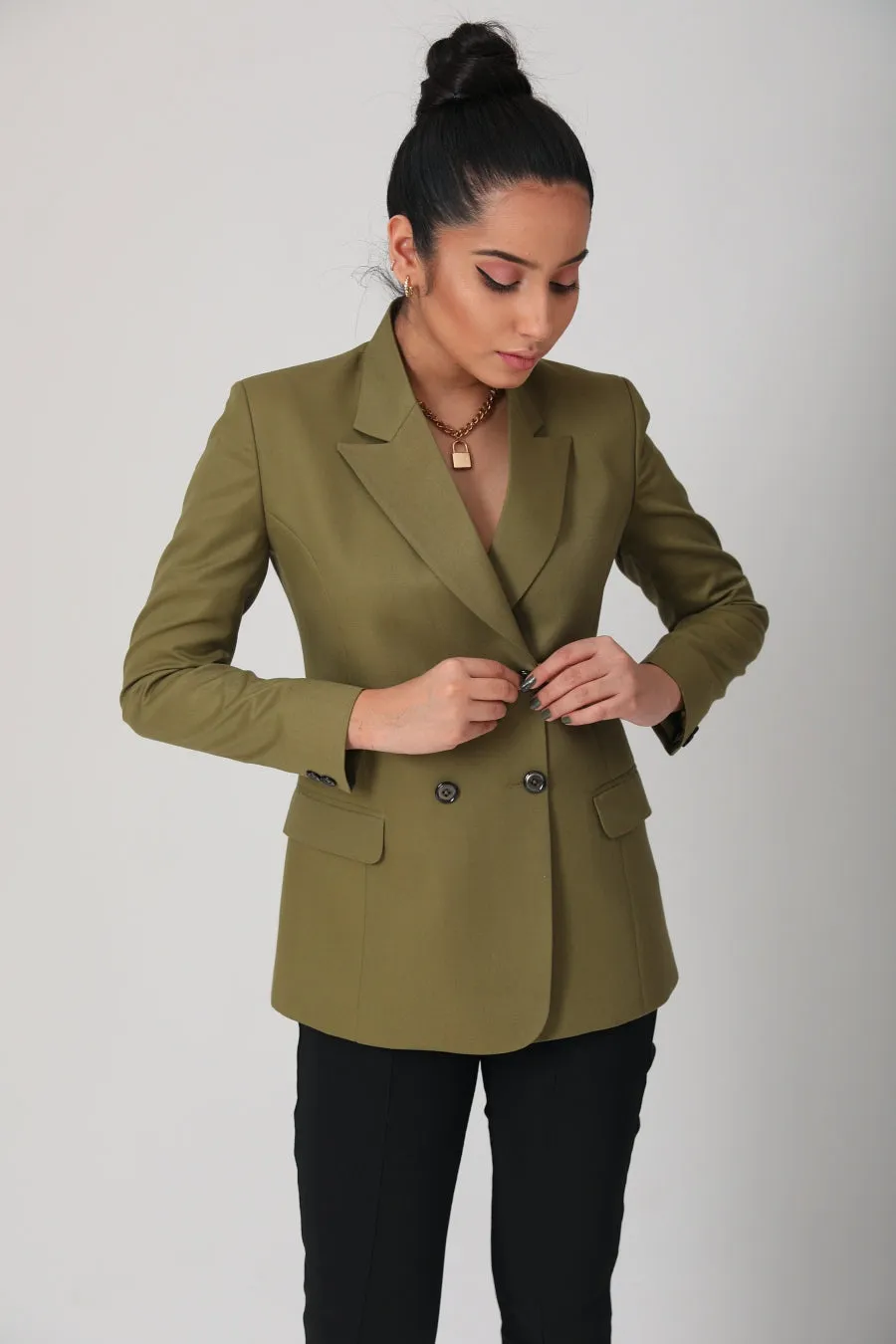 Fitted Olive Green Office Blazers For Women