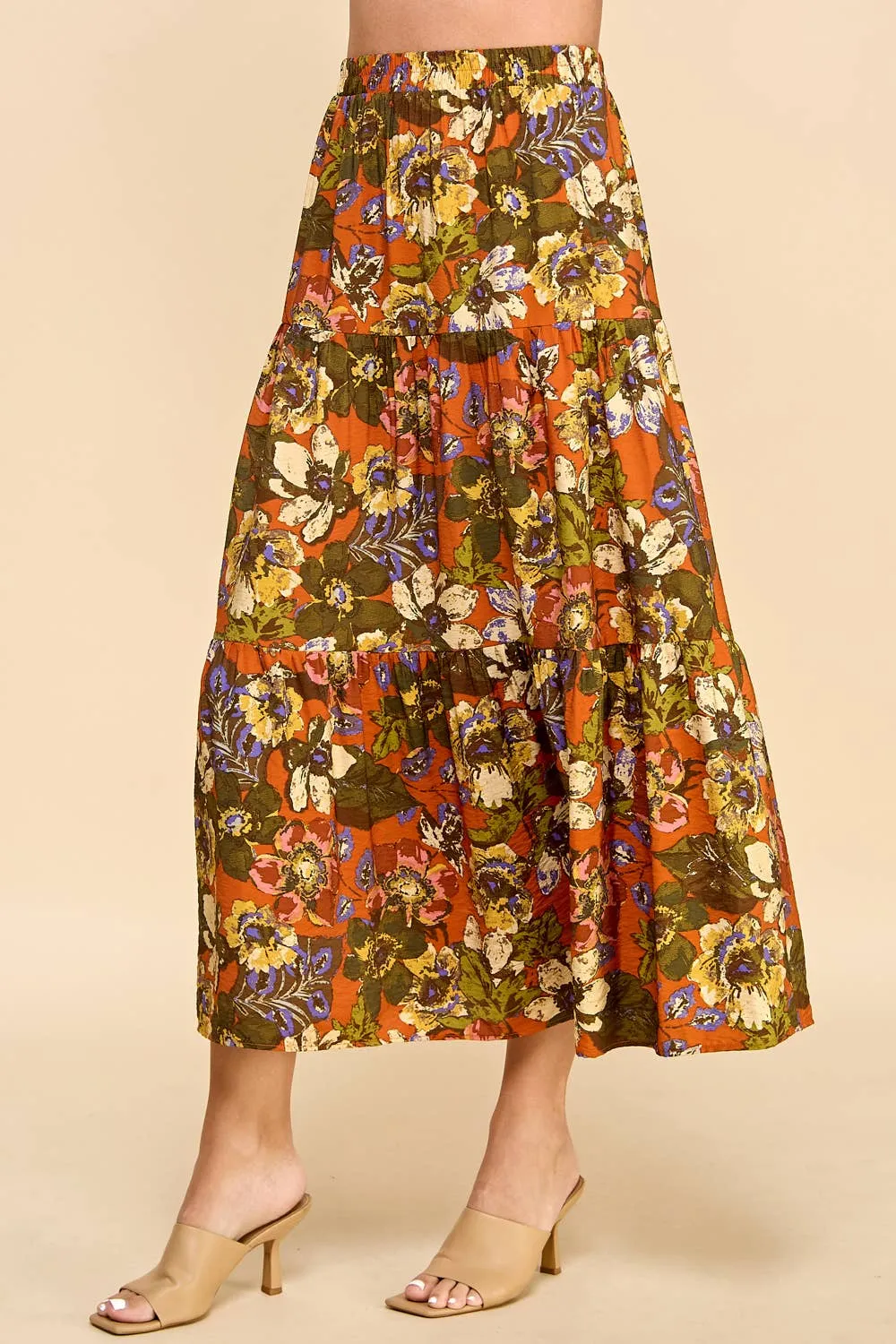 Floral Printed Three Layered Skirt