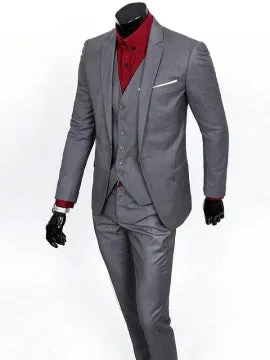 Formal Men's Three Pieces Suit with Front Collar