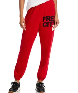 FREECITY Women Large Sweatpants Artyard Red Cream