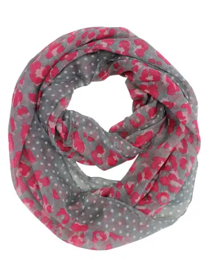 Fuchsia & Gray Leopard & Polka Dot Infinity Scarf