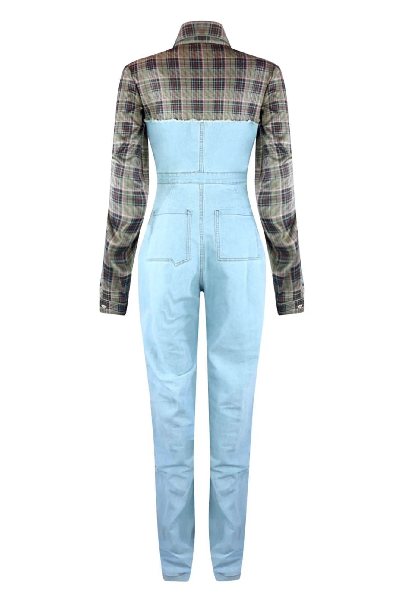 Giddy Up Plaid Shirt Denim Jumpsuit