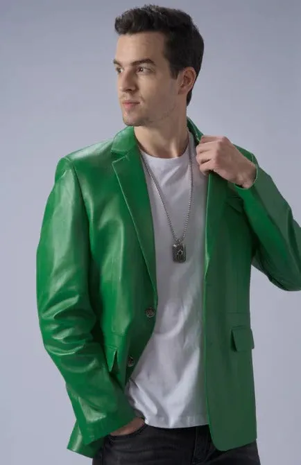 Green Leather Blazer for Men