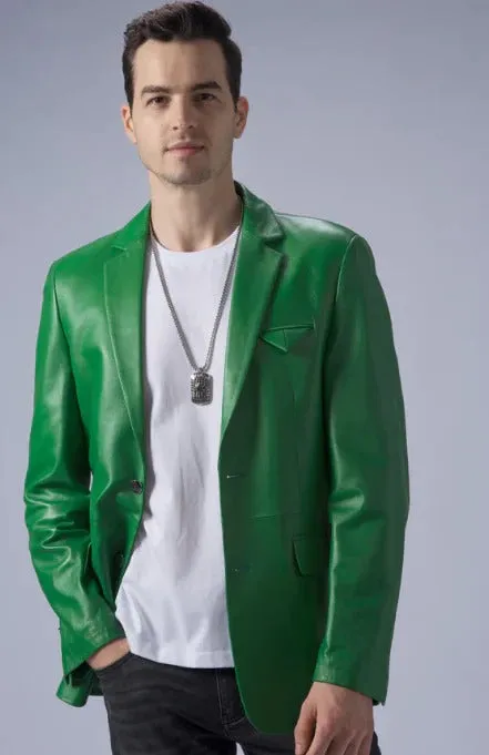 Green Leather Blazer for Men