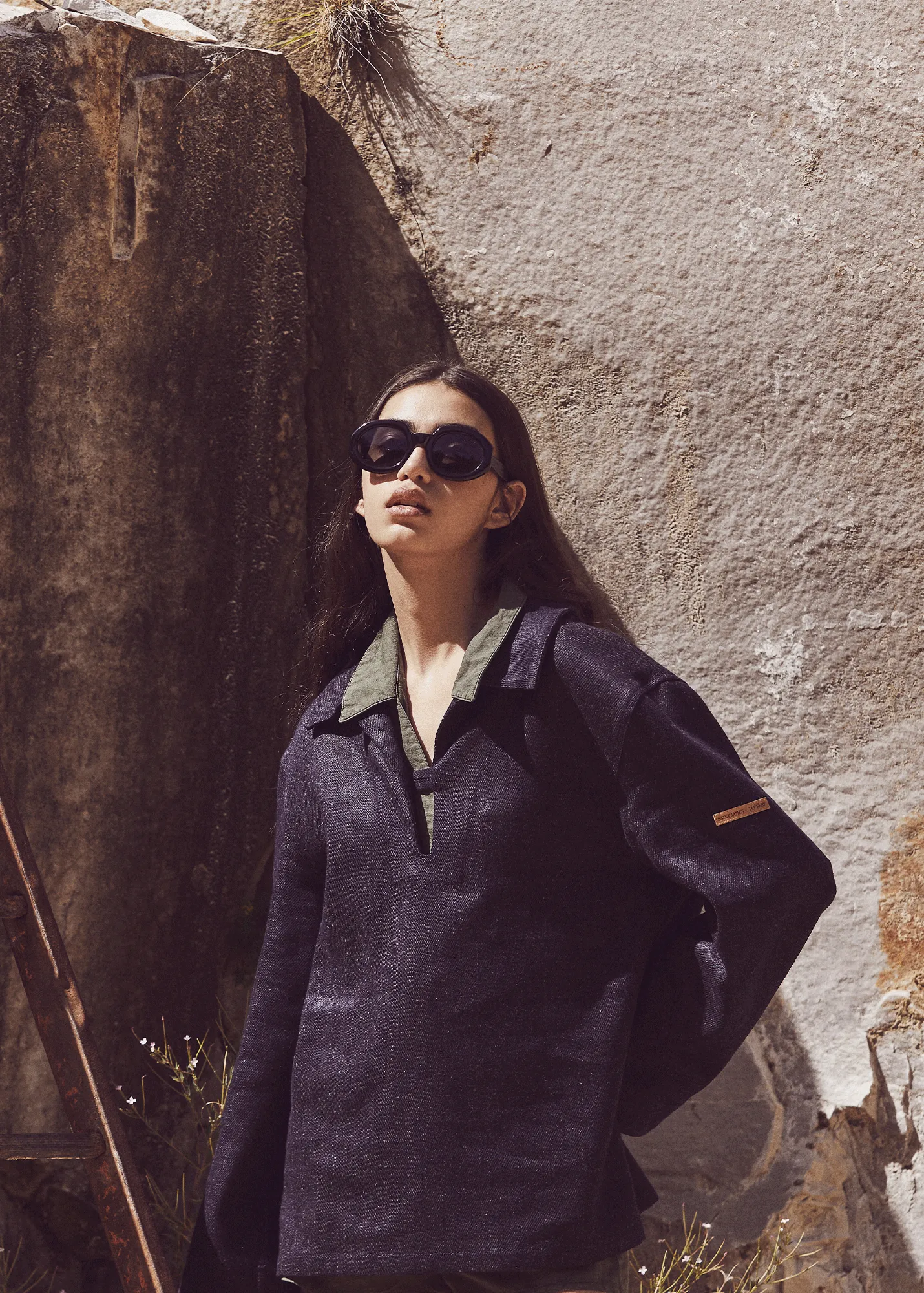 Histoire shell jacket in hemp and merino wool - SAINT JAMES x Atelier Tuffery (INDIGO/CHANVRE)