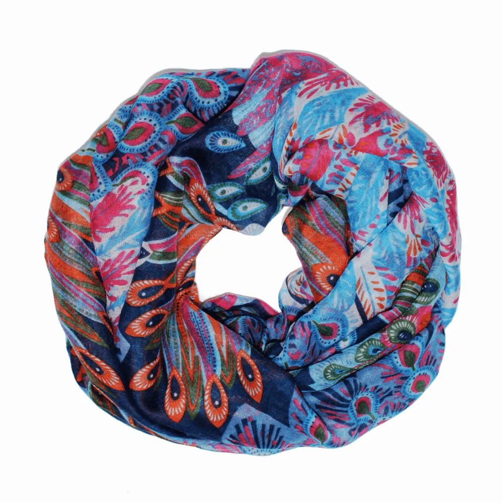 Infinity Peacock Print Scarf - Fuchsia Combo