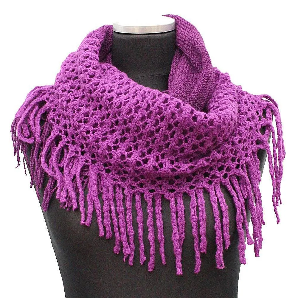 Infinity Scarf w/ Open Knit & Fringe-Purple