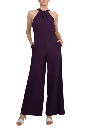 Julia Jordan Crossed Neck Keyhole Racerback Solid Crepe Jumpsuit