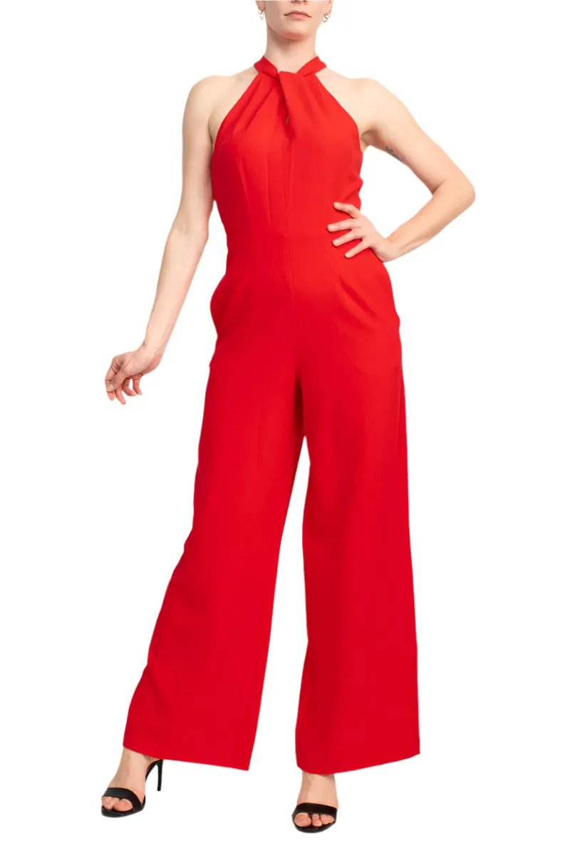 Julia Jordan Crossed Neck Keyhole Racerback Solid Crepe Jumpsuit