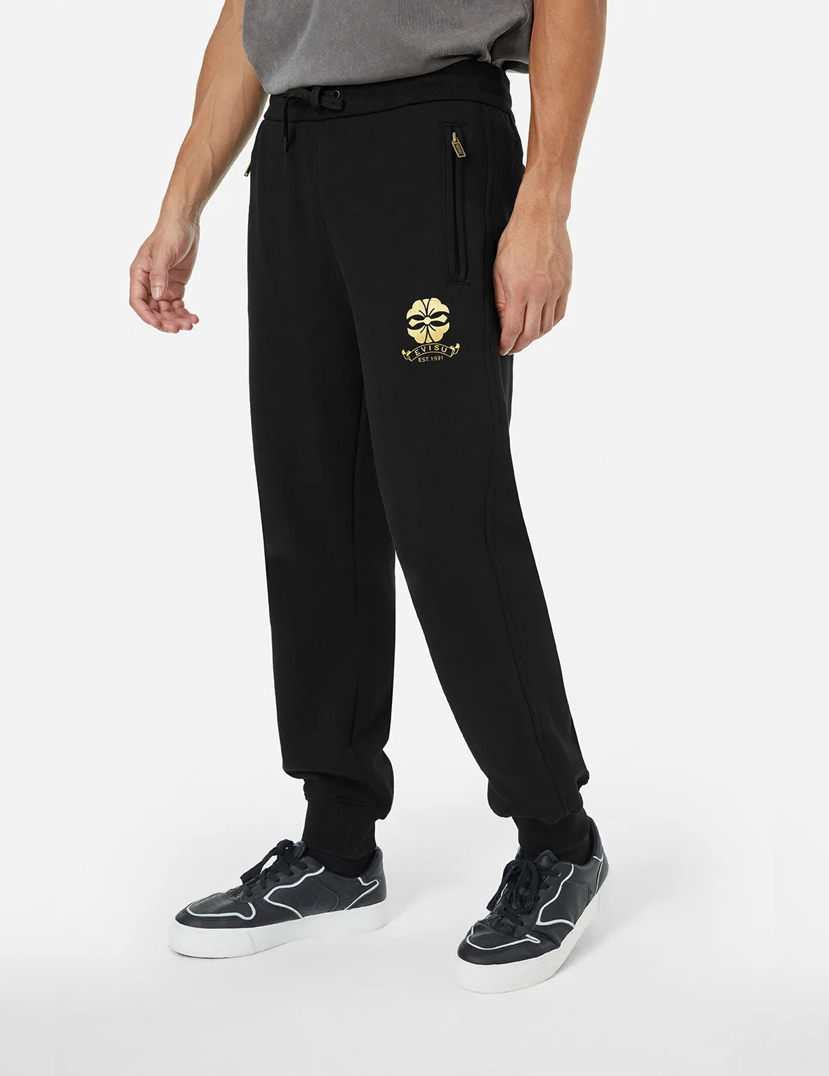 Kamon and Evisu Foil Print Straight Fit Sweatpants