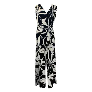 La Mer Luxe Winifred Sleeveless Jumpsuit - Black Cream Floral Swirl