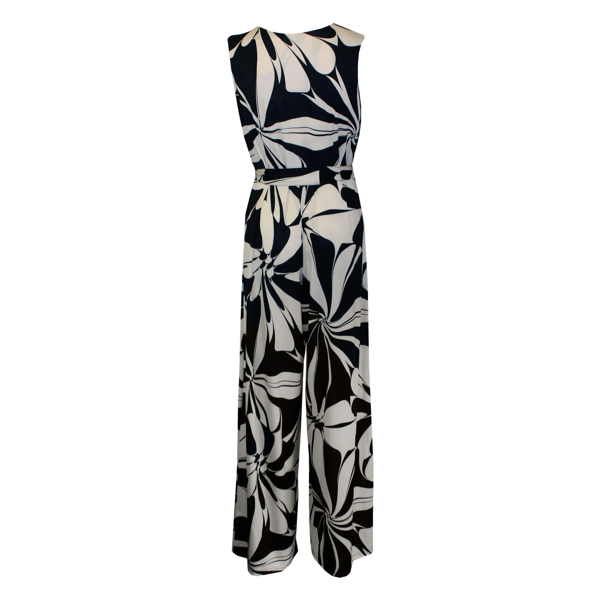 La Mer Luxe Winifred Sleeveless Jumpsuit - Black Cream Floral Swirl