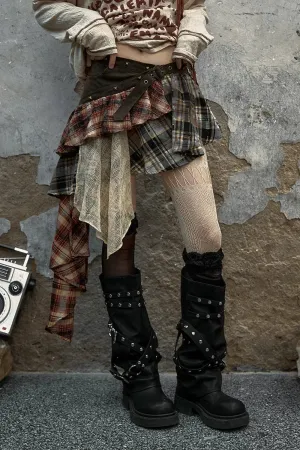 Layered Plaid Skirt