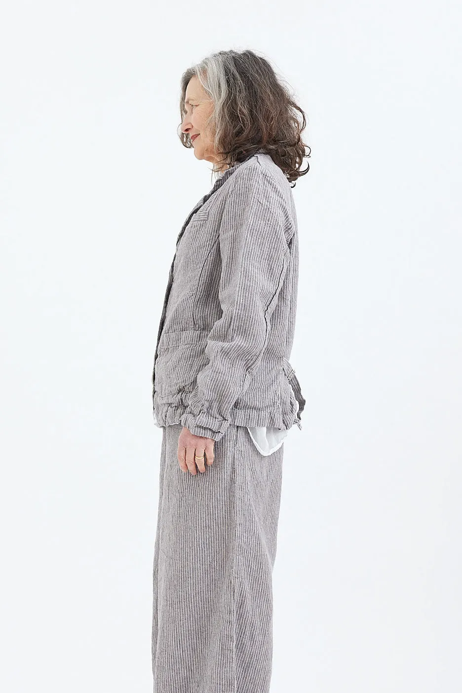 Metta - Lila Blazer - Pebble Grey Stripe Linen