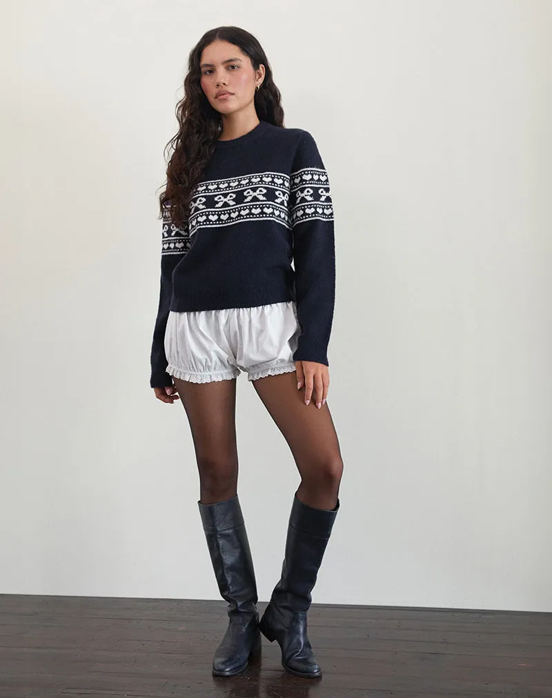 Namirta Knitted Jumper in Peacoat with Fairisle Bow