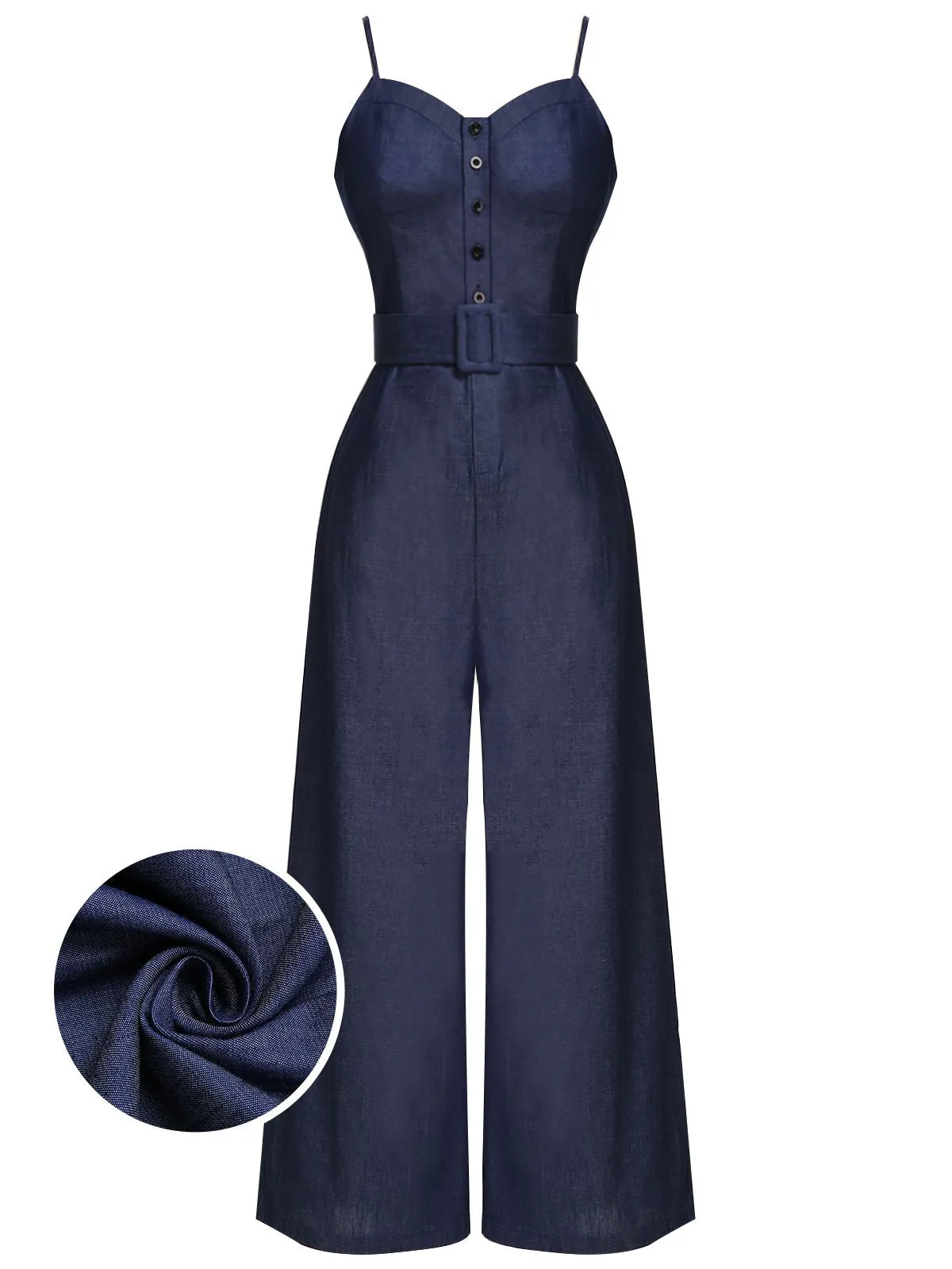 Navy Blue 1930s Cowboy Solid Strap Jumpsuit