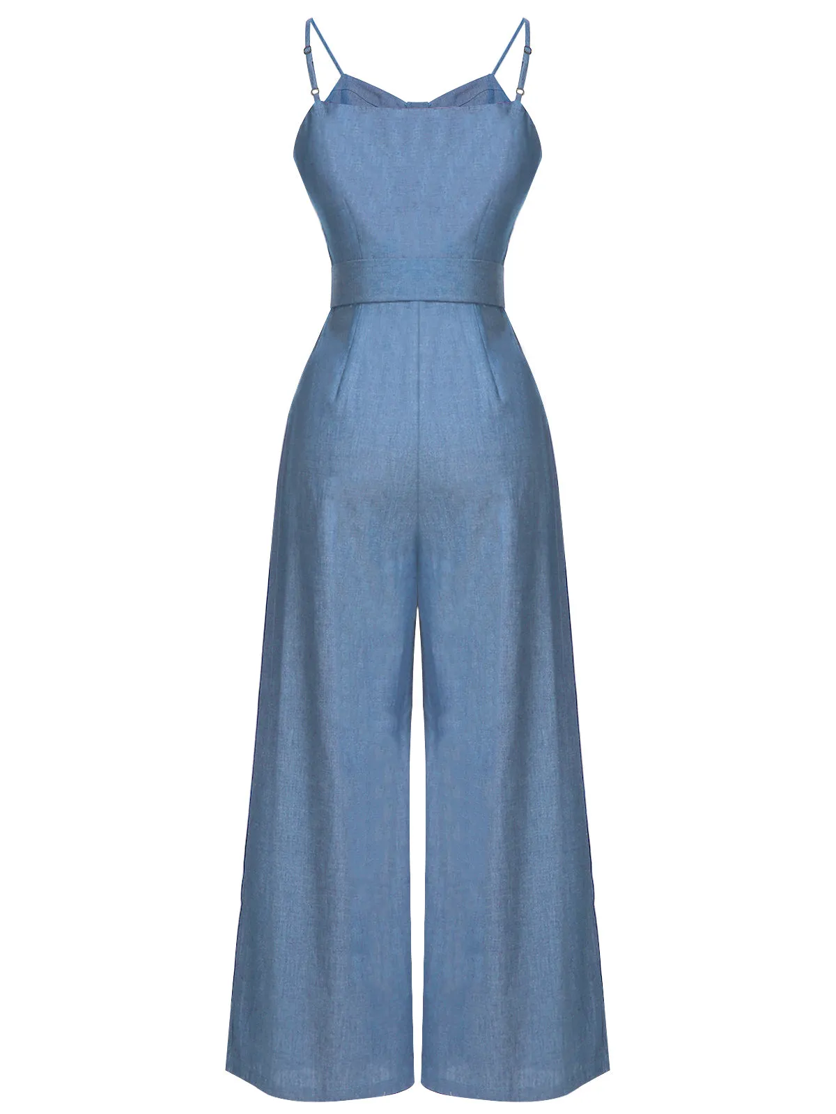 Navy Blue 1930s Cowboy Solid Strap Jumpsuit