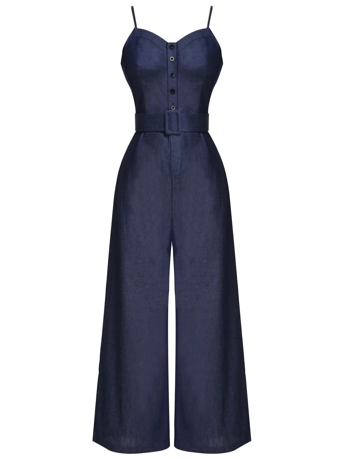 Navy Blue 1930s Cowboy Solid Strap Jumpsuit