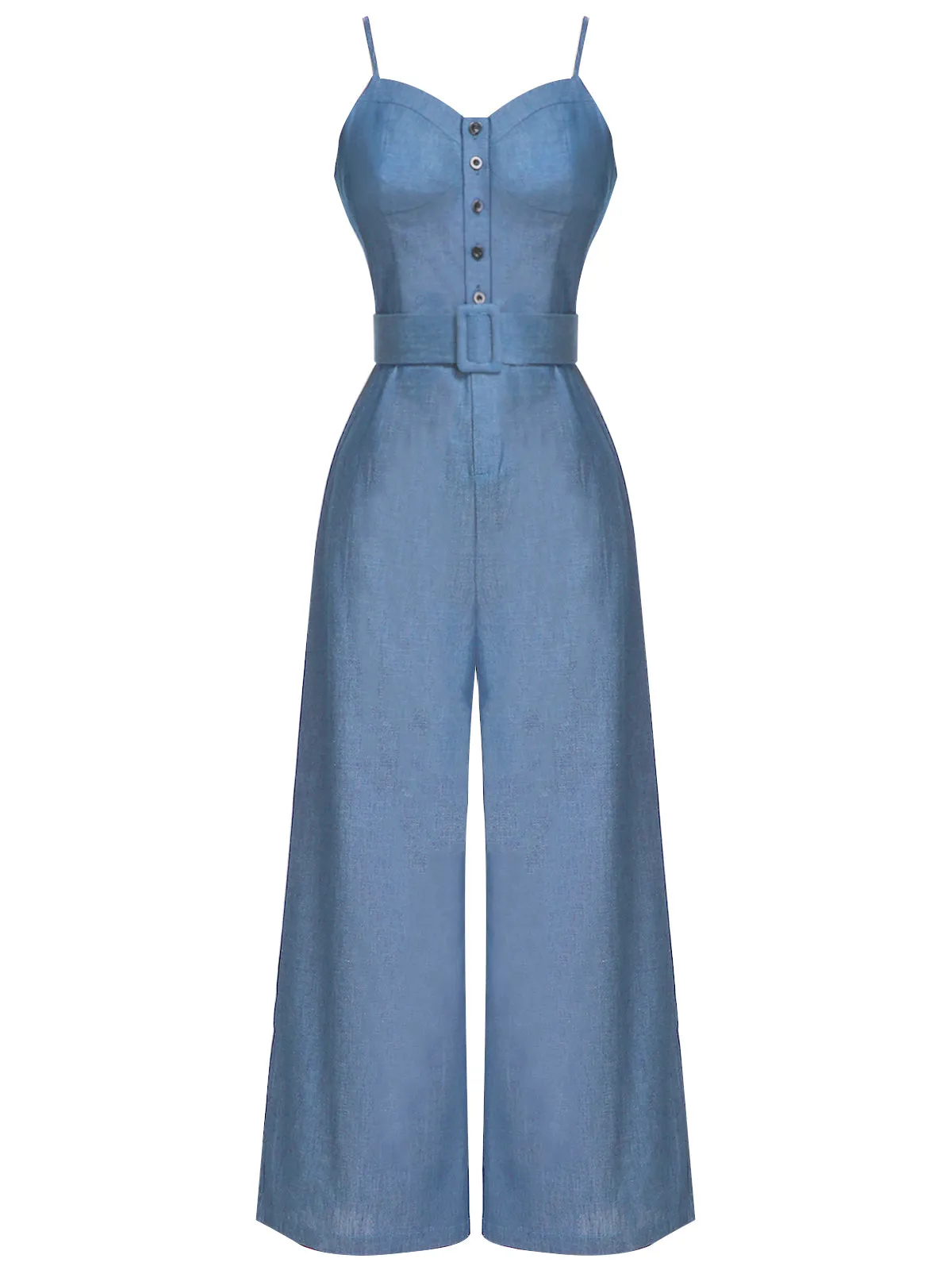 Navy Blue 1930s Cowboy Solid Strap Jumpsuit