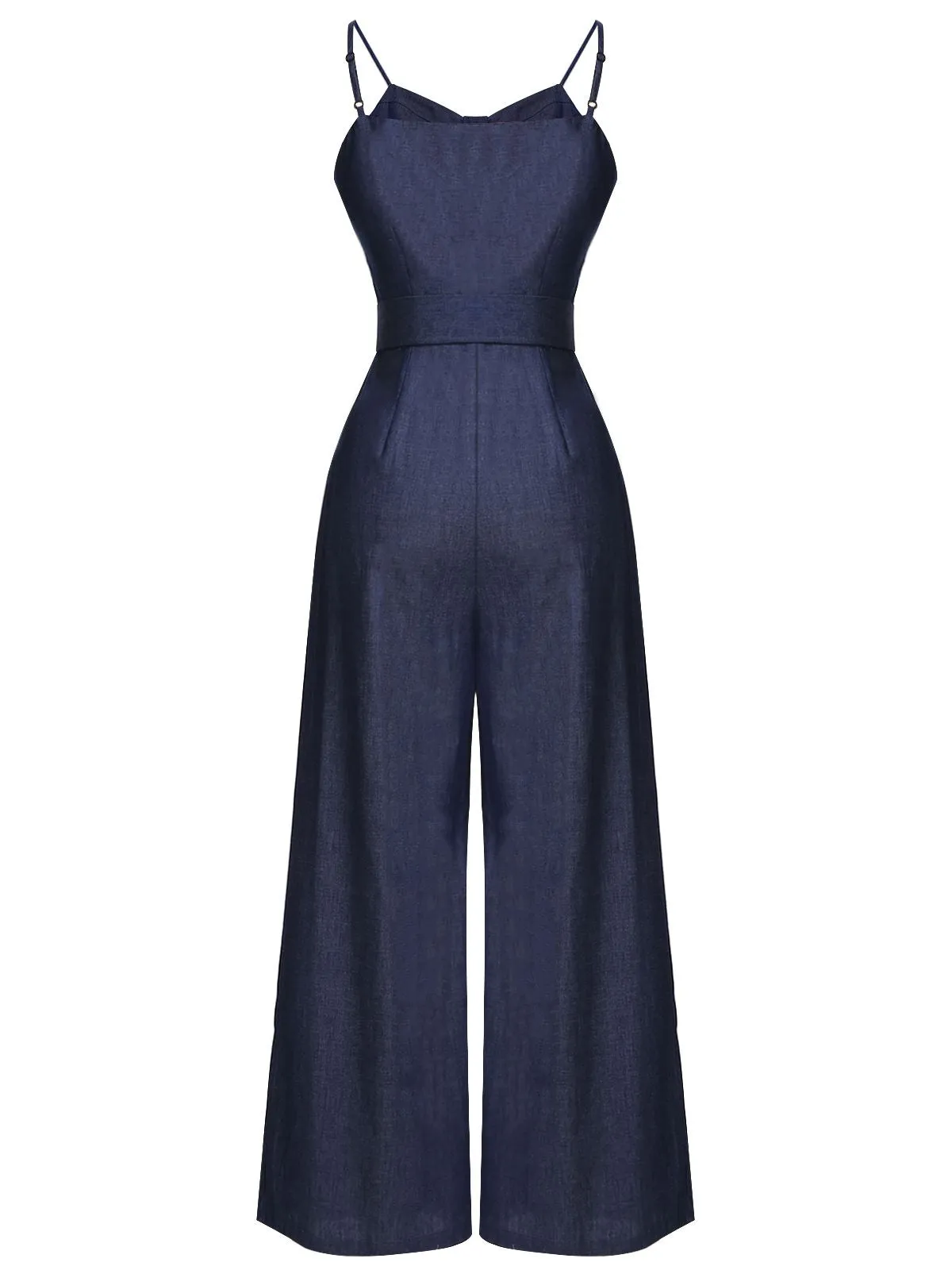 Navy Blue 1930s Cowboy Solid Strap Jumpsuit