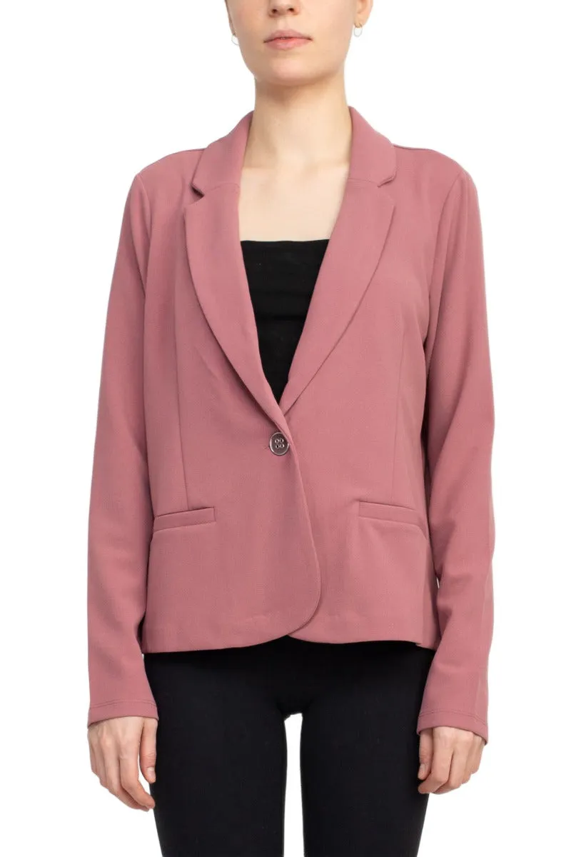 Nina Leonard Collar Neck One Button Long Sleeve Crepe Blazer