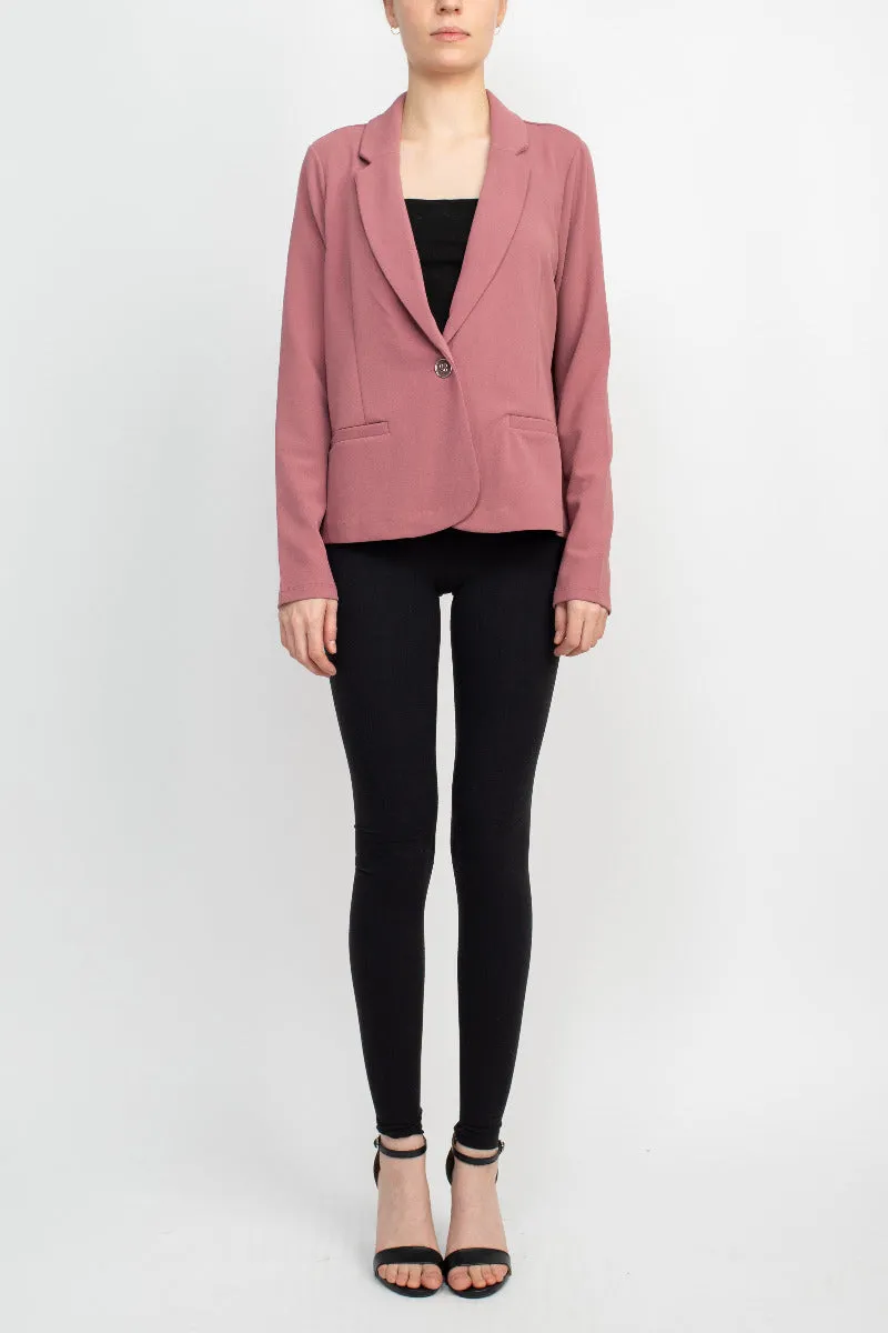 Nina Leonard Collar Neck One Button Long Sleeve Crepe Blazer