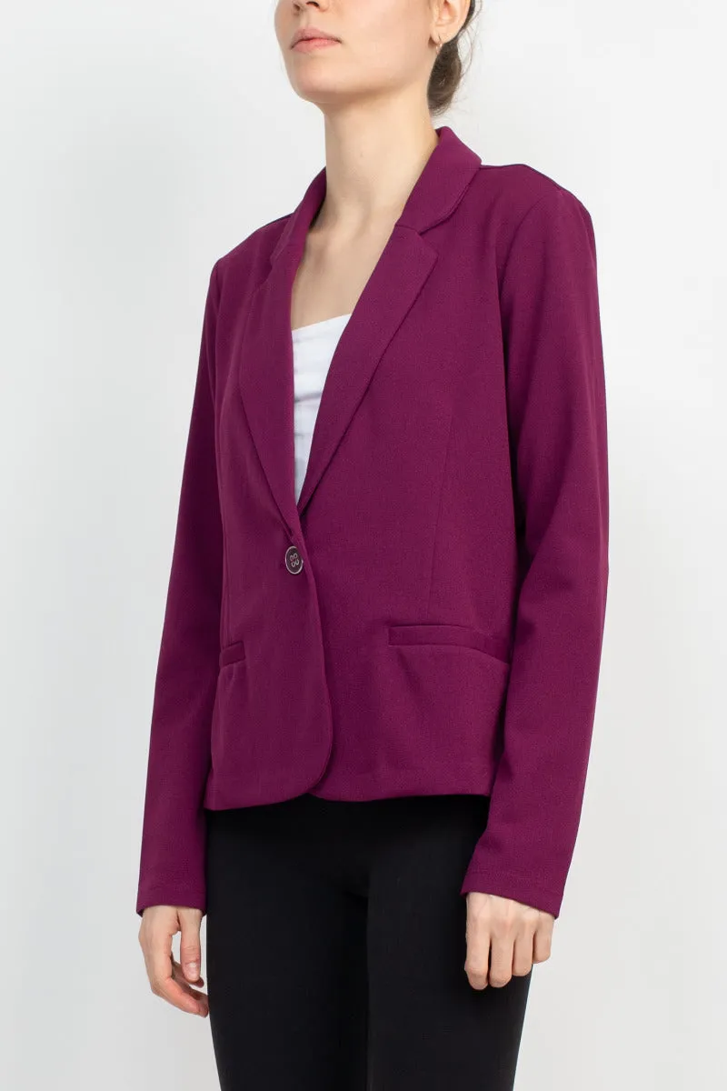 Nina Leonard Collar Neck One Button Long Sleeve Crepe Blazer