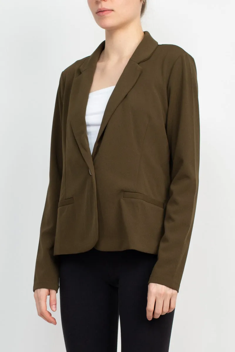 Nina Leonard Collar Neck One Button Long Sleeve Crepe Blazer