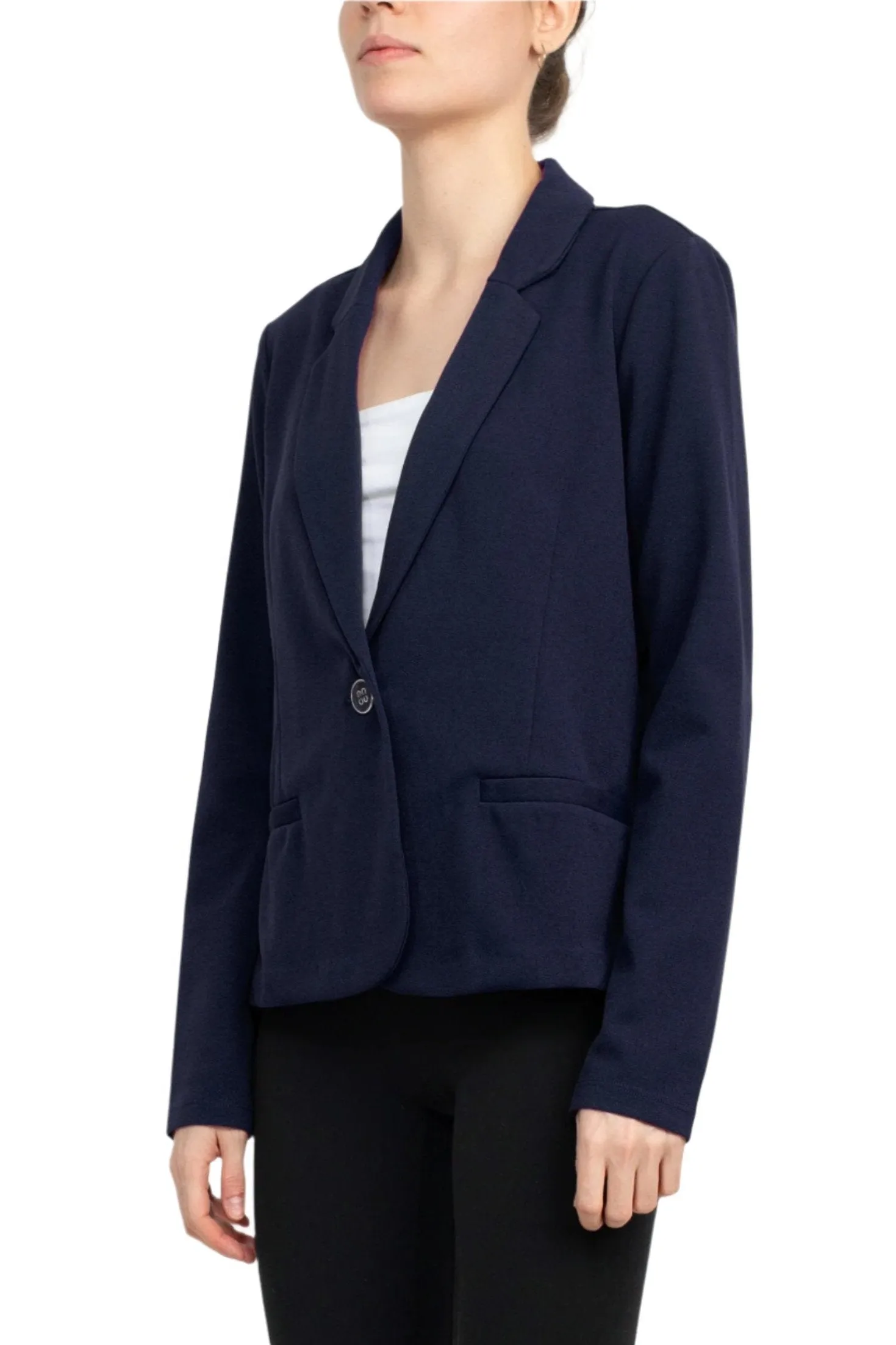 Nina Leonard Collar Neck One Button Long Sleeve Crepe Blazer