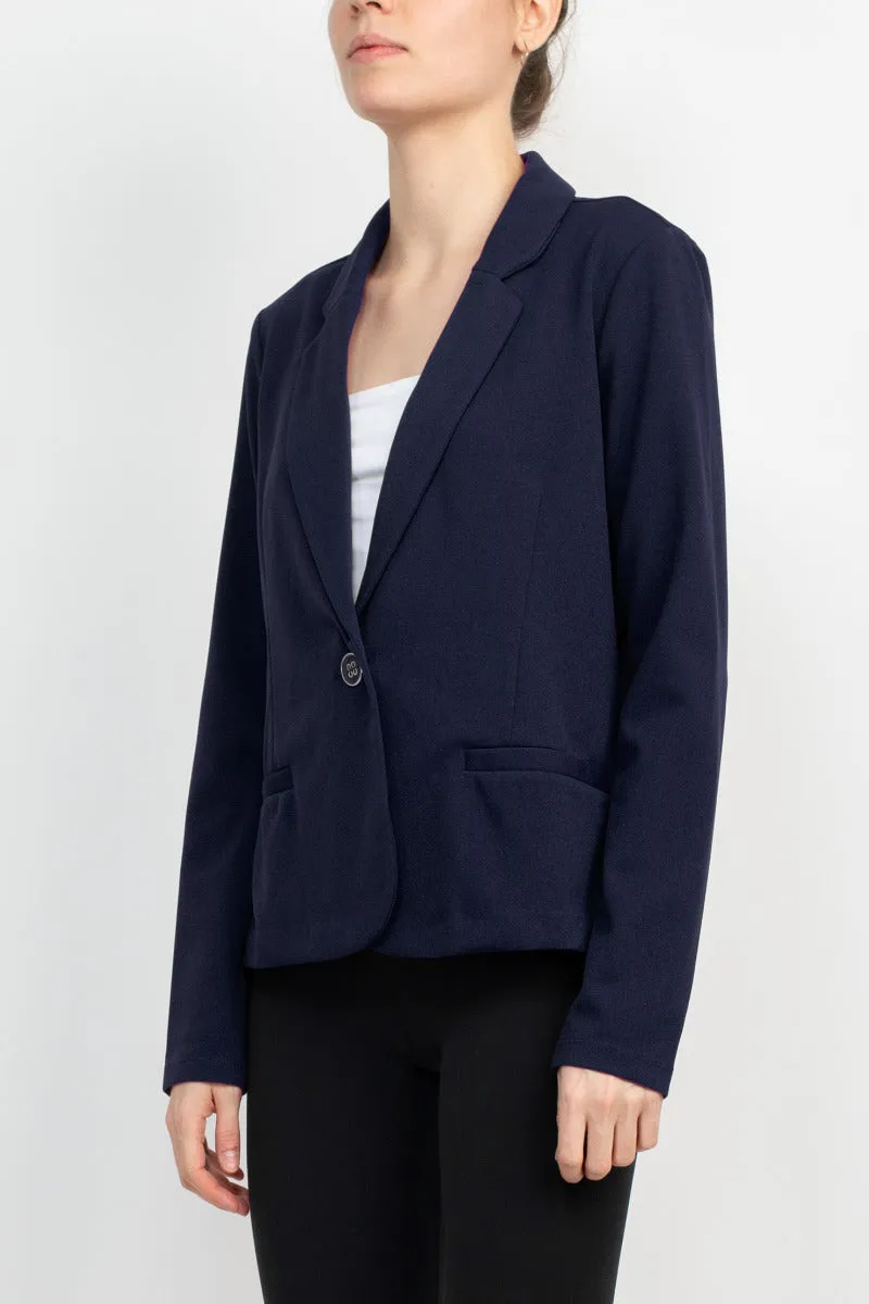 Nina Leonard Collar Neck One Button Long Sleeve Crepe Blazer