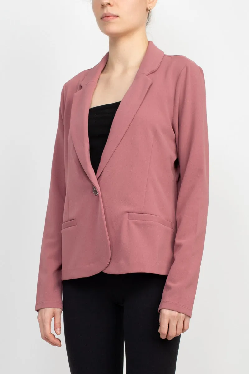 Nina Leonard Collar Neck One Button Long Sleeve Crepe Blazer