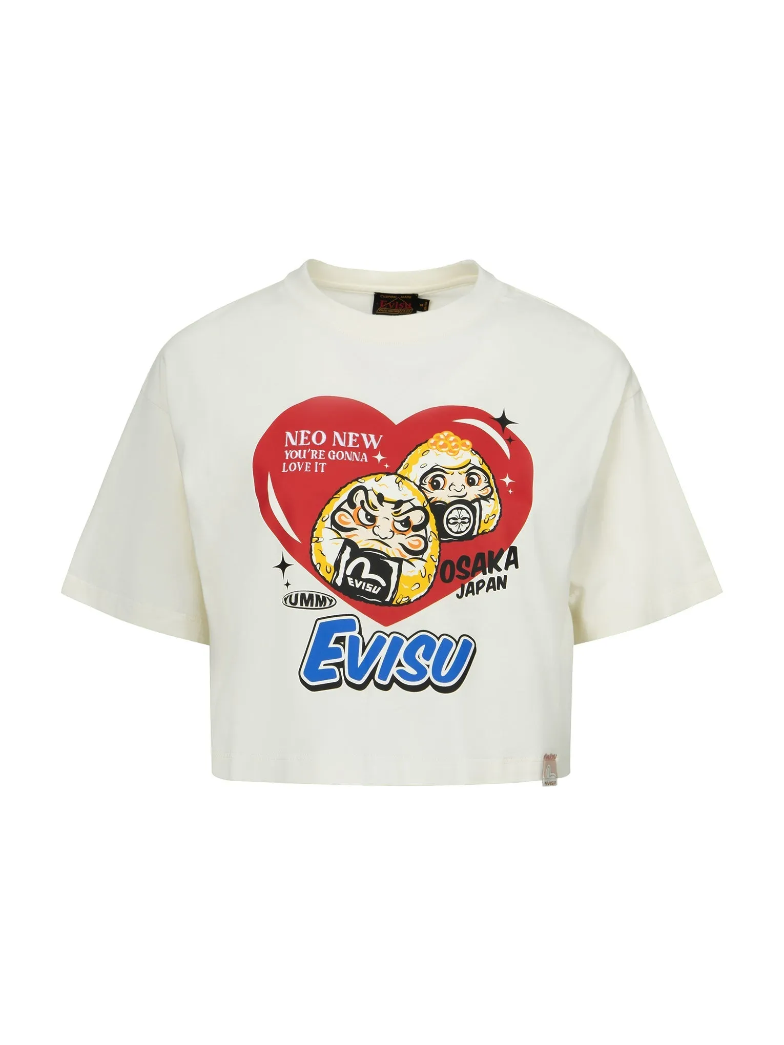 Onigiri Daruma and Heart Print Cropped T-shirt