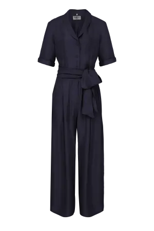 Planet Rayon Jumpsuit Navy Blue