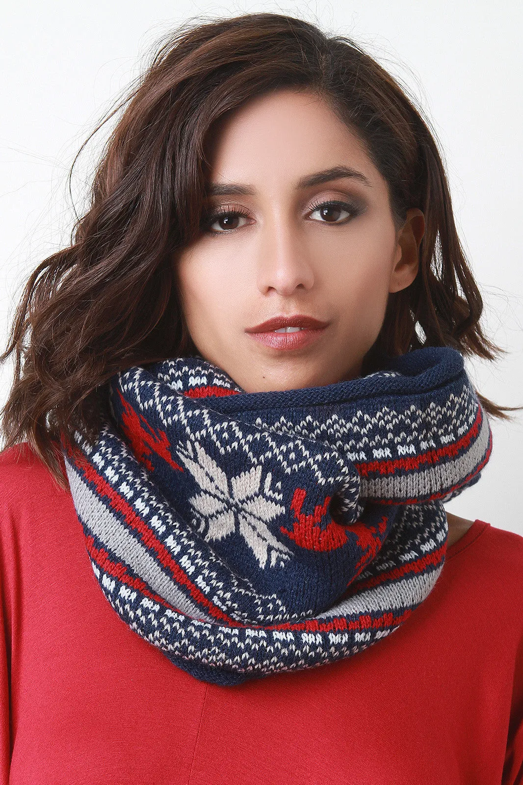 Reindeer Fair Isle Infinity Scarf