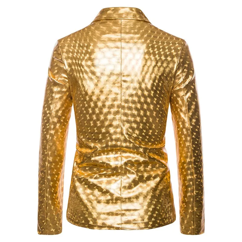 Shiny Gold Glitter Notched Lapel Blazer