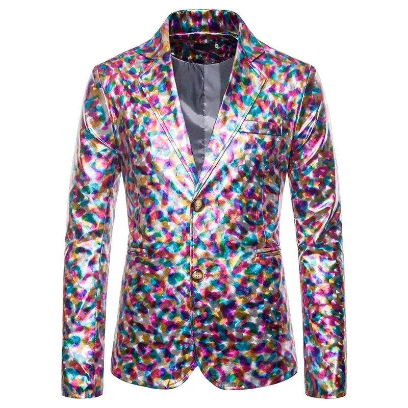 Shiny Gold Glitter Notched Lapel Blazer