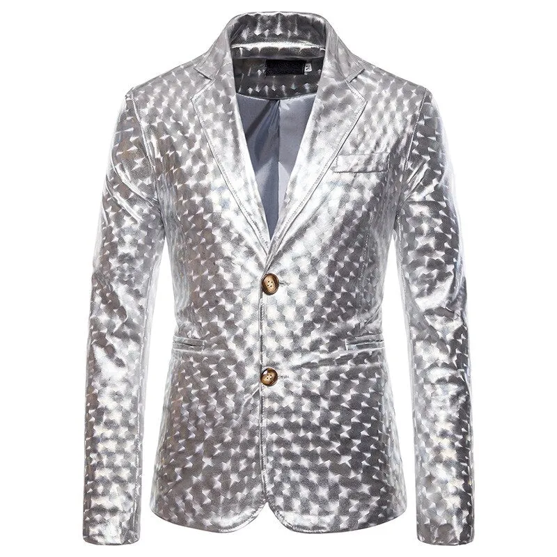 Shiny Gold Glitter Notched Lapel Blazer