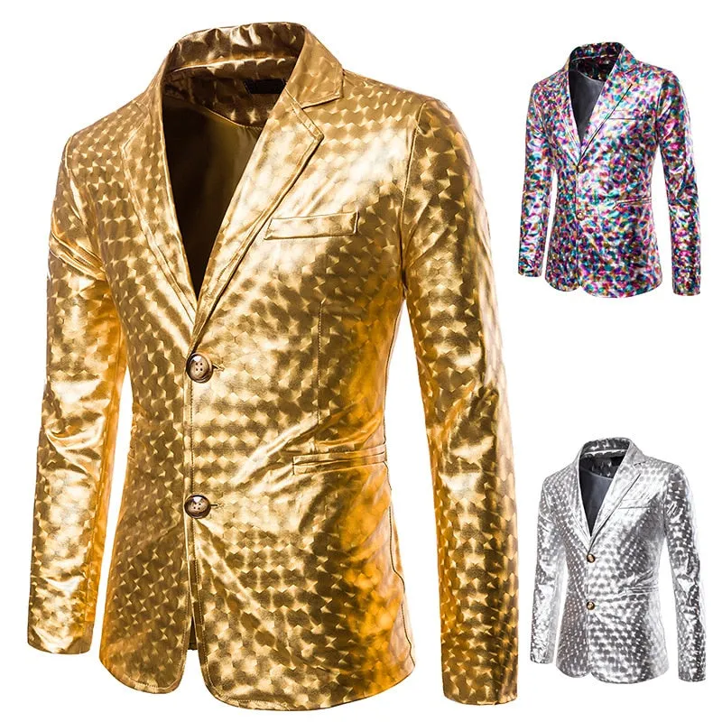 Shiny Gold Glitter Notched Lapel Blazer