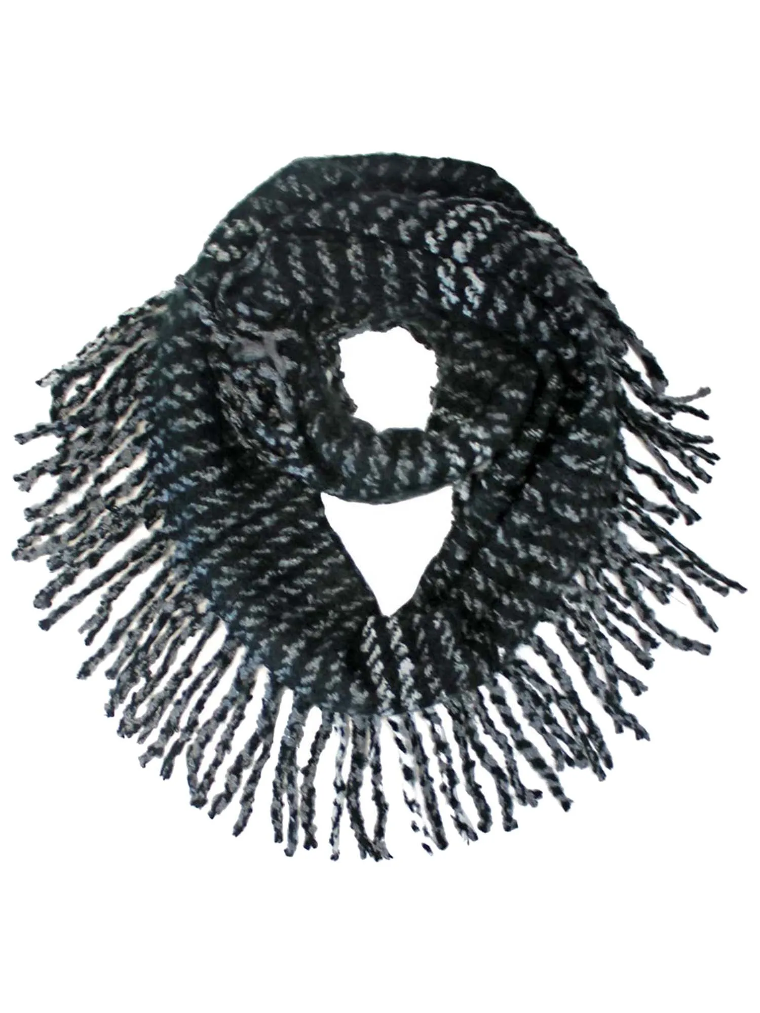 Striped Winter Infinity Scarf With Fringe