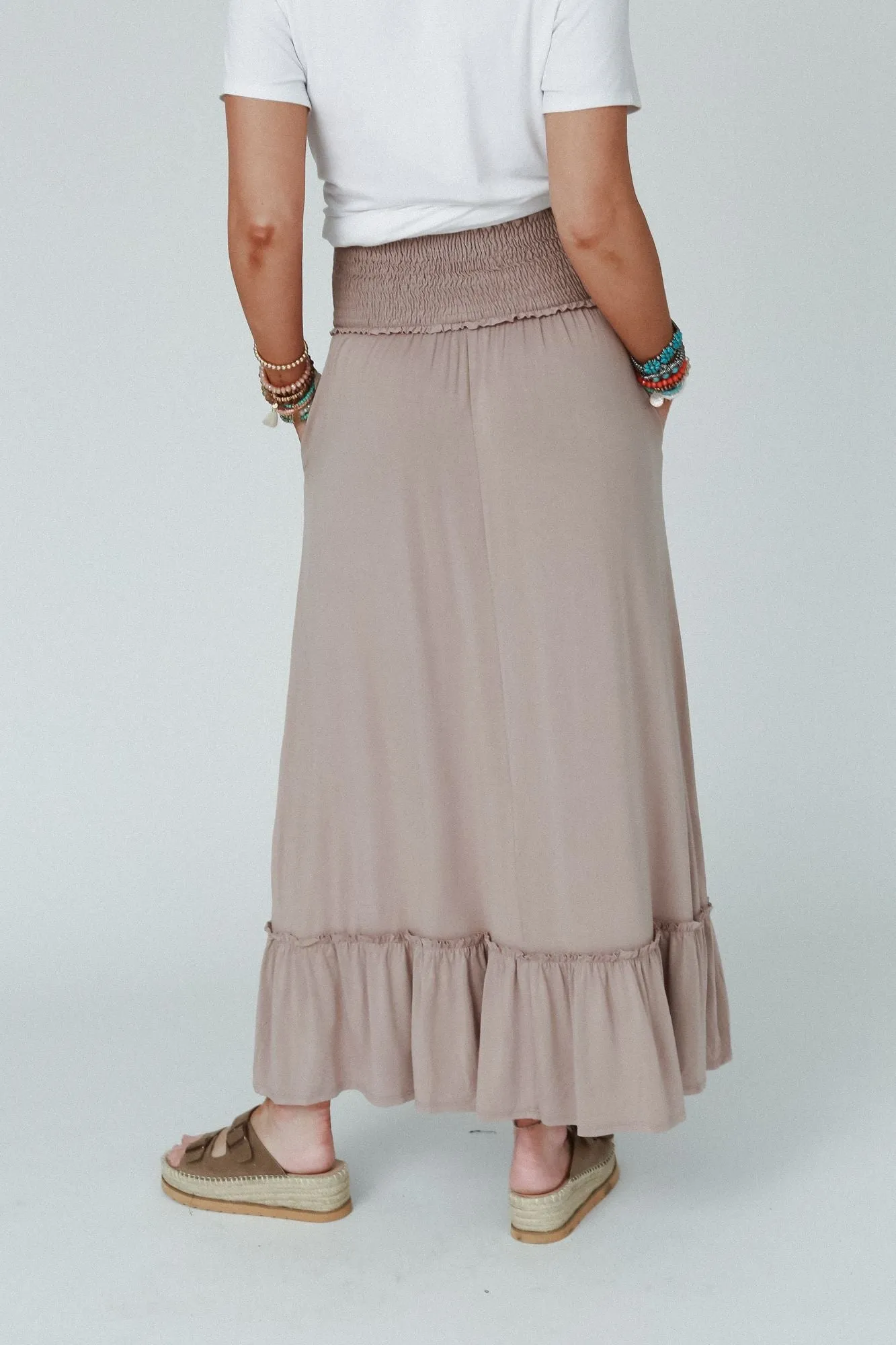 The Nest Rustic Romance Smocked Maxi Skirt - Dark Mocha