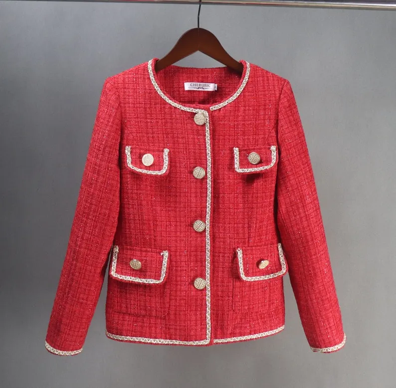 Womens CUSTOM MADE Sequinned Red Jacket Coat Christmas